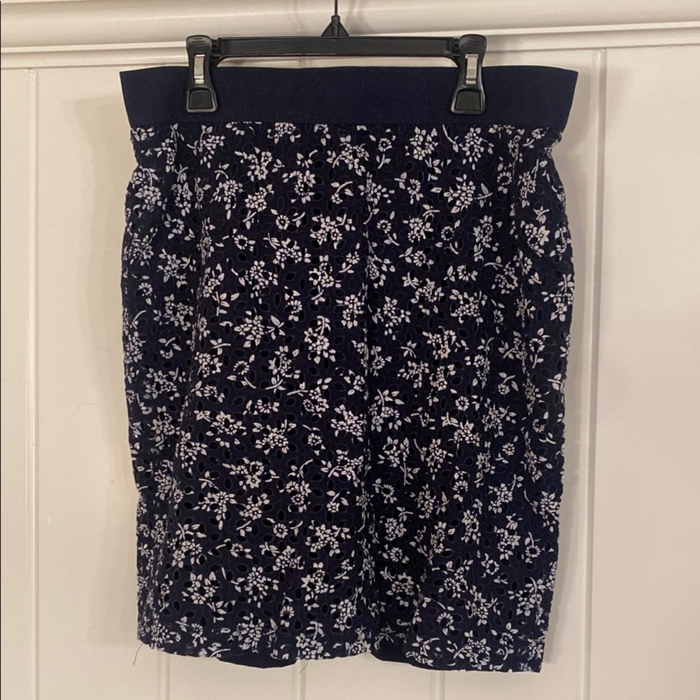Ann Taylor Blue Eyelet Pencil Mini Skirt